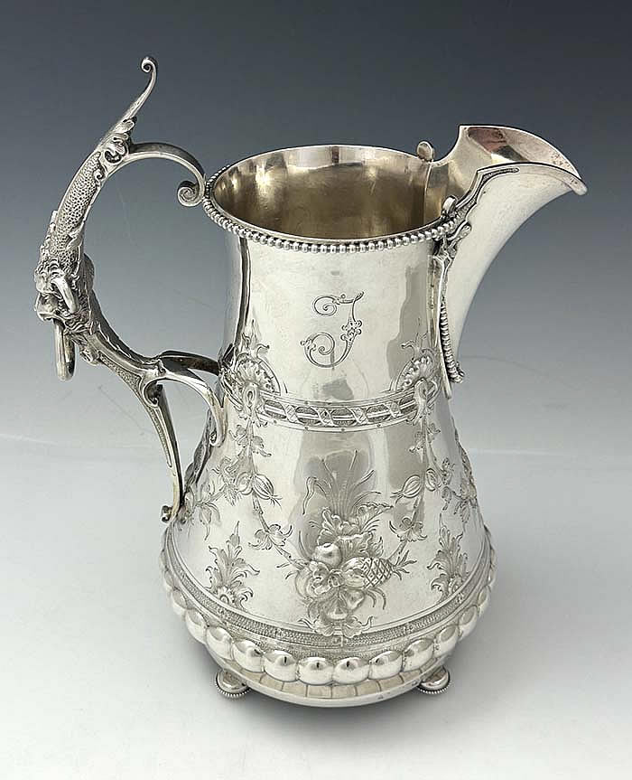 antique American coin silver pitcher F W Cooper New York